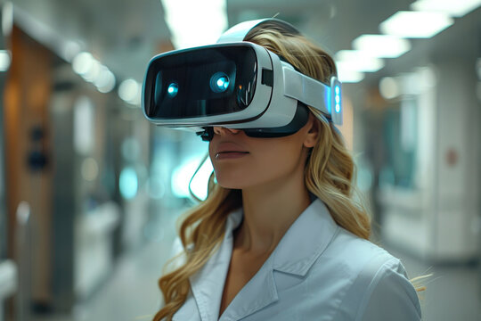 Healthcare and Medical technology concept. Medicine doctor wearing virtual reality glasses. by AI generated image