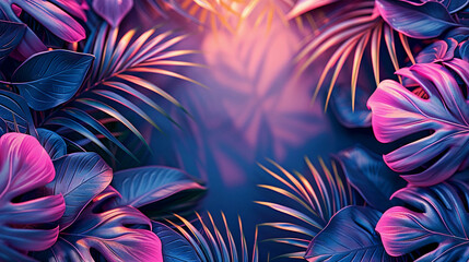 Background illustration of tropical leaves, multi-colored hologram thermal imager color. Background wallpaper. Generative AI