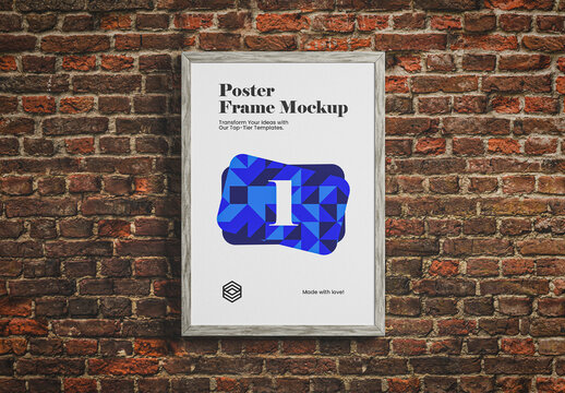 Wooden Poster Frame on Brick Wall