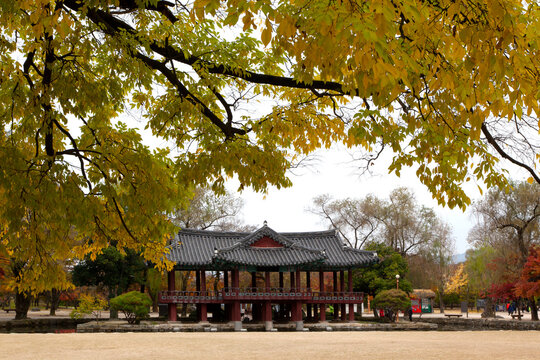 View of the traditional Korean pavilion in autumn
