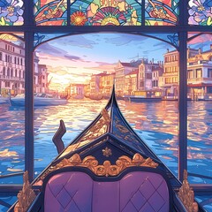 Enchanting Gondola Ride Illustration: A Unique Venetian Experience - obrazy, fototapety, plakaty
