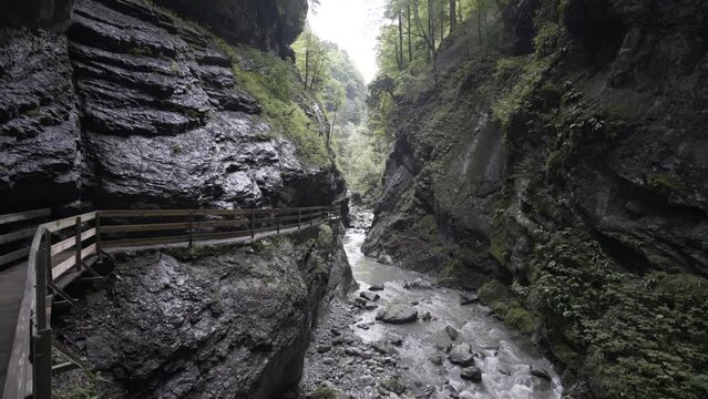 River Streaming Through Ravine, Nature Scenery In Austria