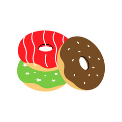 Glazed donuts with sprinkles. Bakery sweet pastry food. Vector illustration.