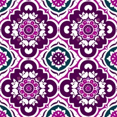 Fototapeta na wymiar A vibrant purple and green flower pattern dances gracefully across a crisp white canvas, creating a mesmerizing display of colors and shapes
