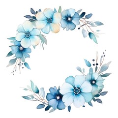 Obraz premium Beautiful Watercolor Wreath With Blue and Purple Flowers and Foliage