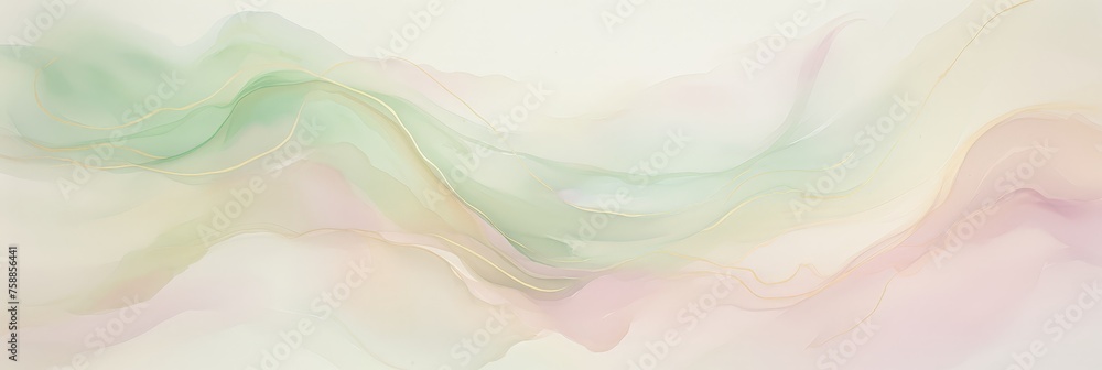 Aufkleber a white wall adorned with a mesmerizing abstract painting in shades of white and green, creating a t
