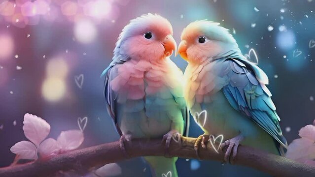 a pair of beautiful lovebirds, animation style. Seamless looping 4k time-lapse virtual video animation background


