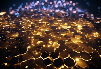 Fototapeta premium Glowing hexagons Background Abstract Wedding Backgrounds Love Light Space Blue Color Celebration Sunset And Glitter Pink Magic Bokeh Video Fun Beautiful Day Television Colors Hexagon Planet Motion