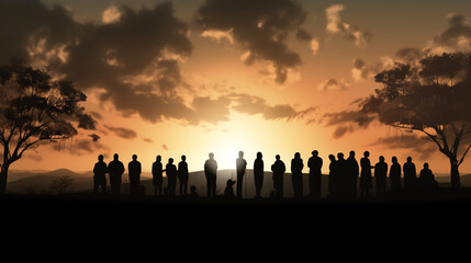 Silhouettes of people gathering for a ceremony of remembrance and hope