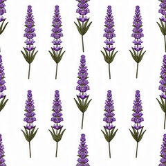 Fototapeta premium A mesmerizing pattern of Lavender purple flowers gracefully cascades across a pristine white background, creating a serene and enchanting visual display
