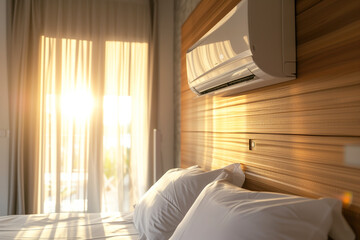 Air conditioning in a room on the wall in a hotel room - obrazy, fototapety, plakaty