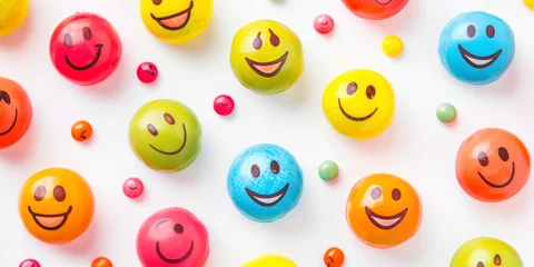 Foto op Plexiglas April fools day card with happy face emojis over white background. colorful desing. © Hunman