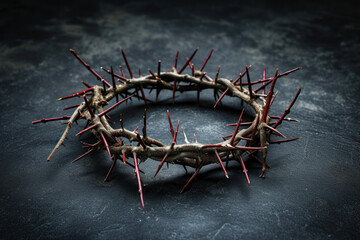 Crown of thorns on a dark background, a symbol of the redemption of sin and curse. Religious theme - obrazy, fototapety, plakaty