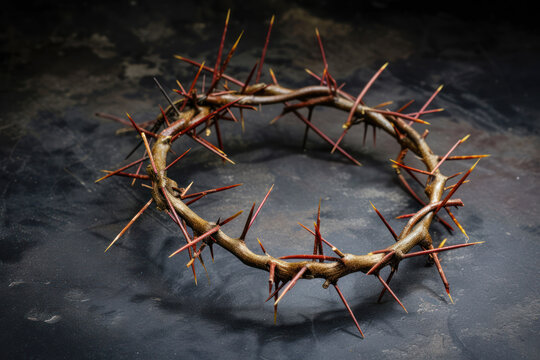 Crown of thorns on a dark background, a symbol of the redemption of sin and curse. Religious theme