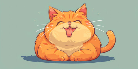 Fototapeta premium Cute fat orange cat stretched his cheeks and shows tongue. Cartoon style.