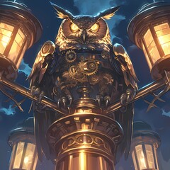 Majestic Brass Lamppost Owl Sculpture - A Timeless Symbol of Wisdom and Artistry