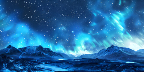 Glittering aurora borealis effect over a starlit night sky background -