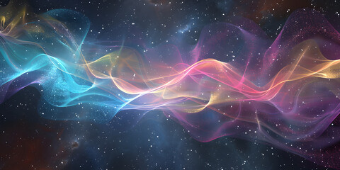 Holographic light spectrum with a translucent wave effect, set against a deep space background