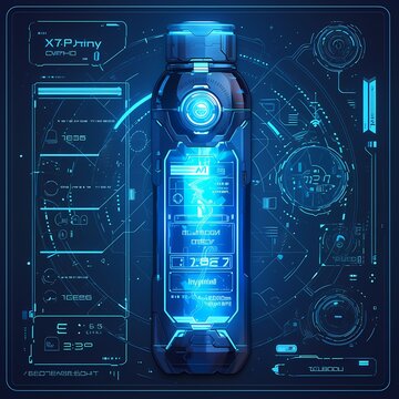 A futuristic water bottle with a sleek cyberpunk design that tracks hydration levels. Perfect for health-conscious tech enthusiasts and urban dwellers on the go.