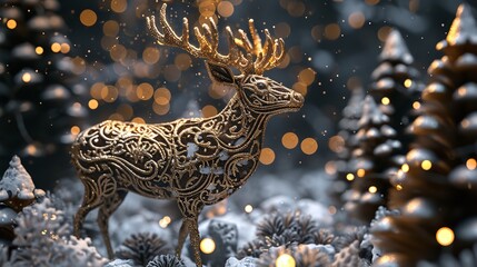 Fototapeta premium Christmas Lace Pattern with Deer and Christmas