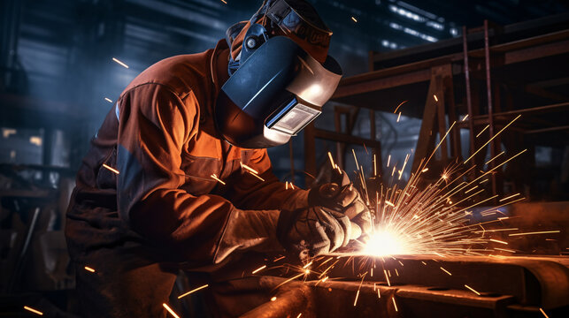 Worker performing welding tasks.