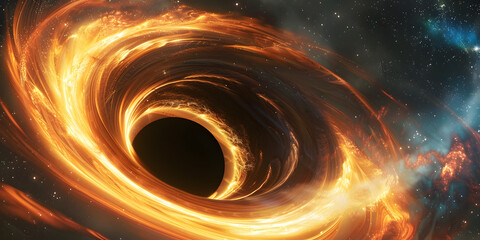 Ultra-sharp 3D visualization of a black hole warping the fabric of space, with accretion disk glowing