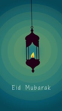 eid mubarak greeting design islamic with shiny lantern animated and  text for social media post
