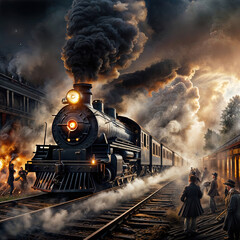  steam train on the railway - obrazy, fototapety, plakaty