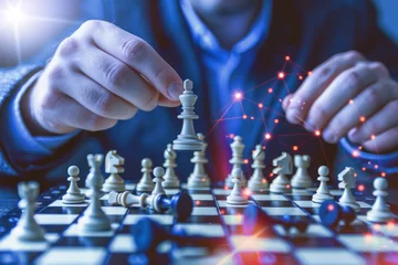 Foto op Plexiglas Strategic Focus, Man playing chess, Mental Sharpness © Gasi