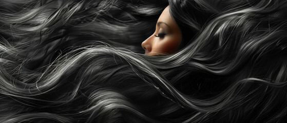 Luxurious Hair, Woman with flowing hair, Personal Care Elegance - obrazy, fototapety, plakaty