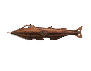 Fantasy Submarine. 3D illustration. Nautilus submarine detailed.  © POSMGUYS
