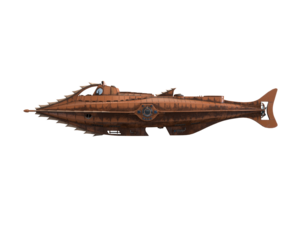 Fantasy Submarine. 3D illustration. Nautilus submarine detailed. 