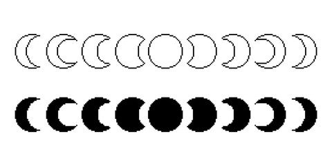 pixel art moon phases icon isolated on white background © Sutana