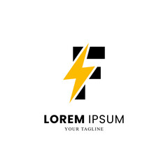 Flat Initial Letter F Logo Combined with lightning Thunder Bolt icon, Electric Bolt Letter, volt Logo