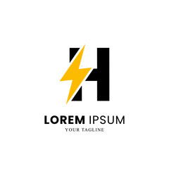 Fototapeta premium Flat Initial Letter H Logo Combined with lightning Thunder Bolt icon, Electric Bolt Letter, volt Logo