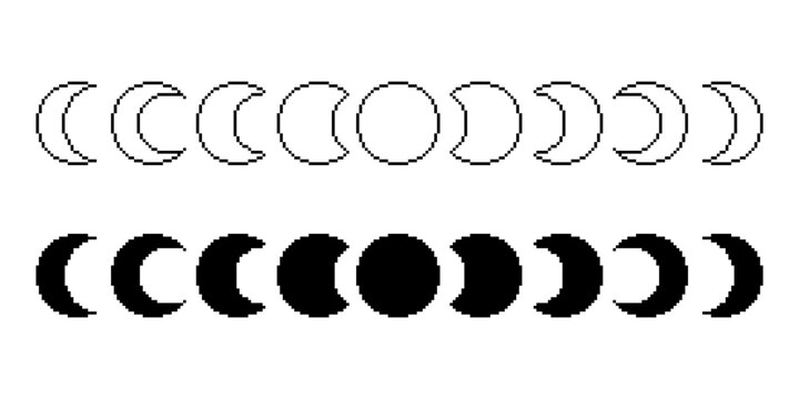 pixel art moon phases icon isolated on white background