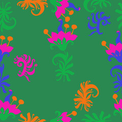 Seamless doodle colored branch, flower.  Hand drawn.