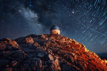 Observatory on the mountain at night - obrazy, fototapety, plakaty