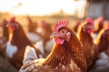 Hen in Focus at Poultry Farm