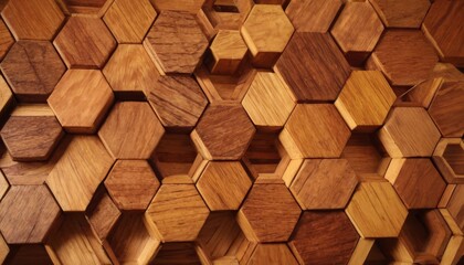 Geometric fall made from wooden Hexagon 3ds pattern