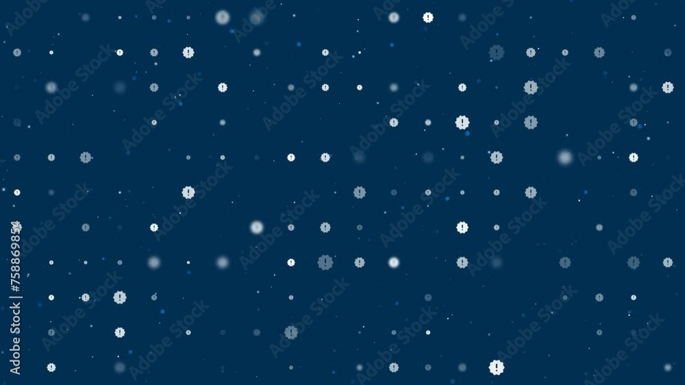 Poster template animation of evenly spaced warning symbols of different sizes and opacity. animation of tra