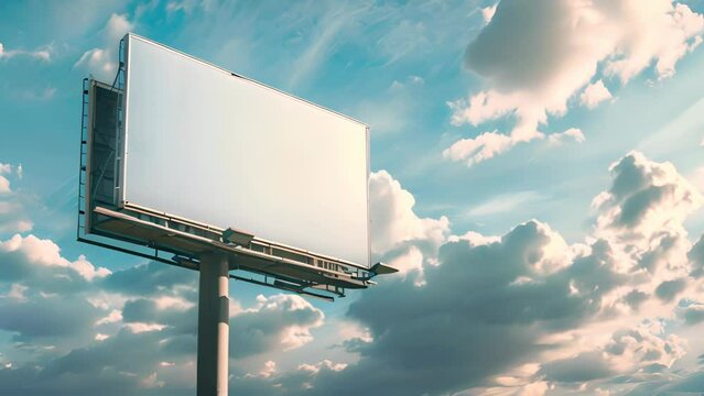 Advertising Billboard. Blank Exterior Sign against a Cloudy Sky. Mockup Template