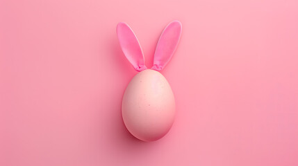 Obraz premium A pink Easter egg with bunny ears on a pink background. Easter design concept with copy space