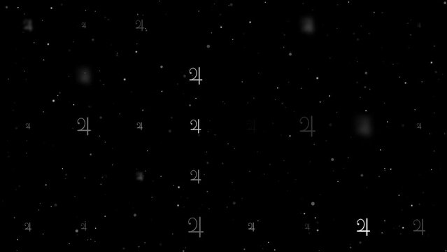 Template animation of evenly spaced jupiter astrological symbols of different sizes and opacity. Animation of transparency and size. Seamless looped 4k animation on black background with stars