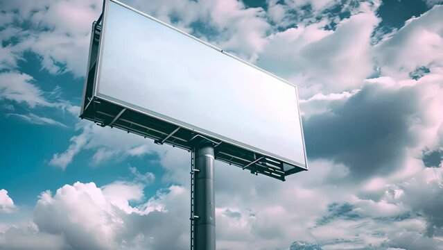 Advertising Billboard. Blank Exterior Sign against a Cloudy Sky. Mockup Template