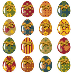 Easter eggs set on white background decor holiday art isolated 