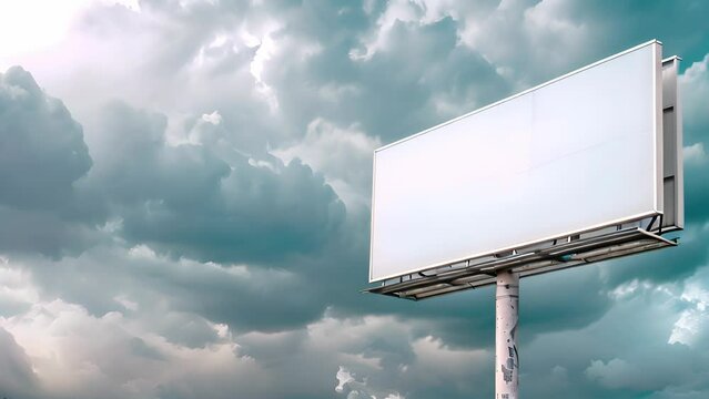 Advertising Billboard. Blank Exterior Sign against a Cloudy Sky. Mockup Template