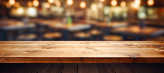Empty Wooden Table with Blurred Background