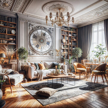 a living room with a couch, table and chairs, a stock photo  shutterstock contest winner, modern european ink painting, vray tracing, rendered in unreal engine, photoillustration