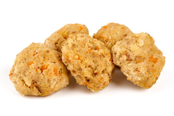 Homemade steamed meatballs, isolated on white background.
